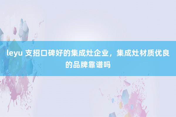 leyu 支招口碑好的集成灶企业，集成灶材质优良的品牌靠谱吗
